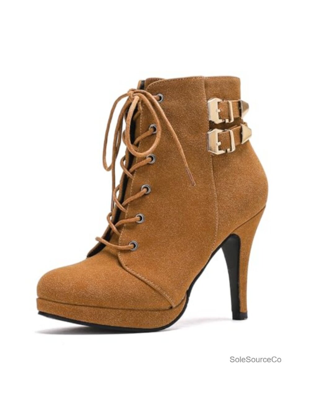 Women's Platform Ankle Boots Lace Up Chunky High Heel Buckle Booties Dress Shoes